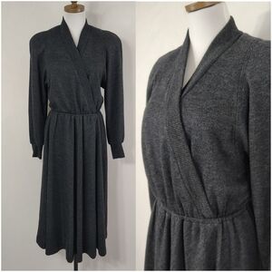 Vintage 80s California Girl Women's‎ Grey Faux Wrap Dress Size 12 Classic